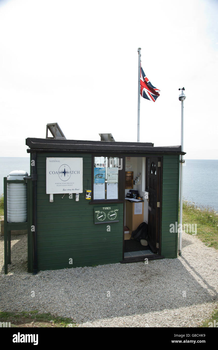 Coast Watch.Il capanno da dove i volontari guarda la linea di costa e telefono la guardia costiera se vedere qualcuno in difficoltà. Foto Stock