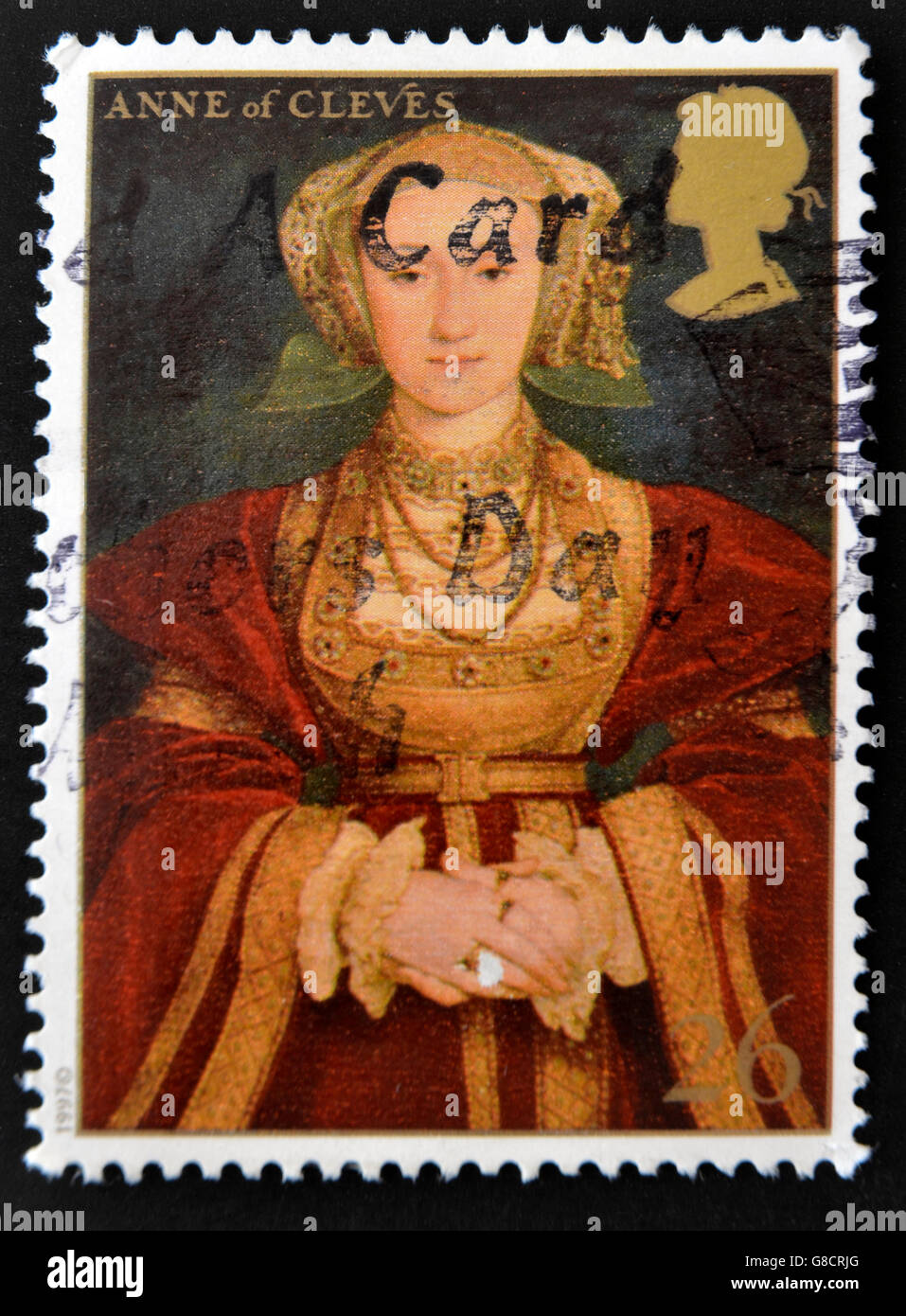 Regno Unito - circa 1997: un timbro stampato in Gran Bretagna mostra Anne of Cleves, moglie di Enrico VIII, circa 1997 Foto Stock