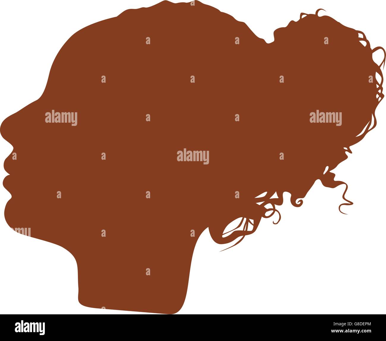 Isolato di colore marrone scuro donne vista laterale del logo del vettore. Salone di bellezza logo su sfondo bianco. Parrucchiere business card elemento. Minimalista silhouette femminile. Icona di cosmetici. Illustrazione Vettoriale