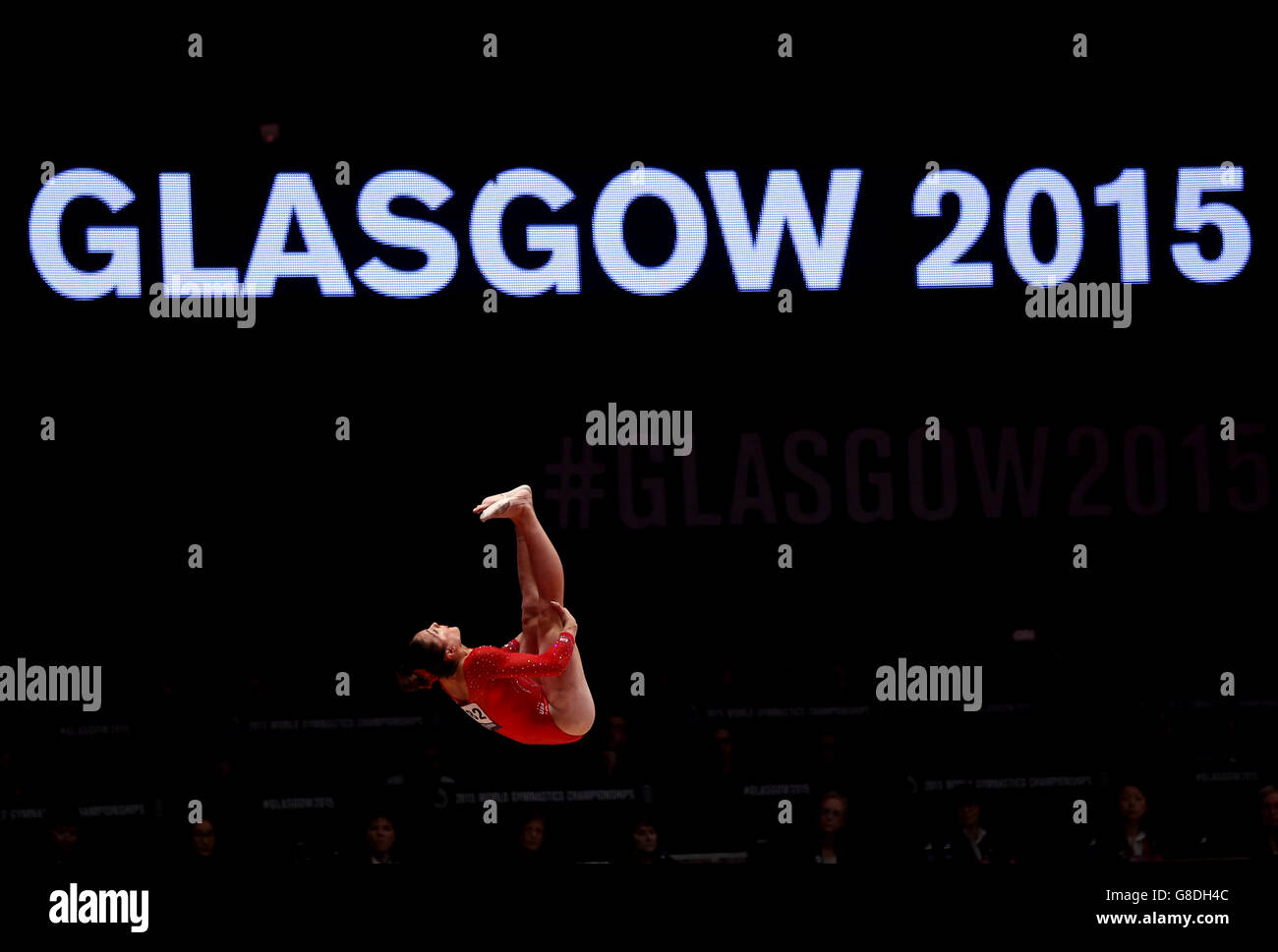 Margaret Nichols degli Stati Uniti compete sul Balance Beam durante il quinto giorno dei Campionati Mondiali di ginnastica 2015 al SSE Hydro di Glasgow. Foto Stock