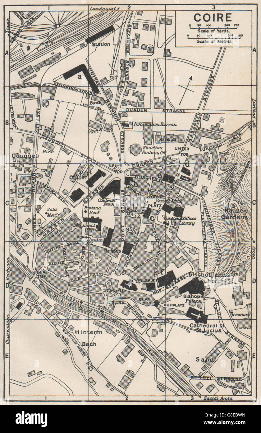 CHUR COIRE. Vintage town mappa della città piano. La Svizzera, 1930 Foto Stock