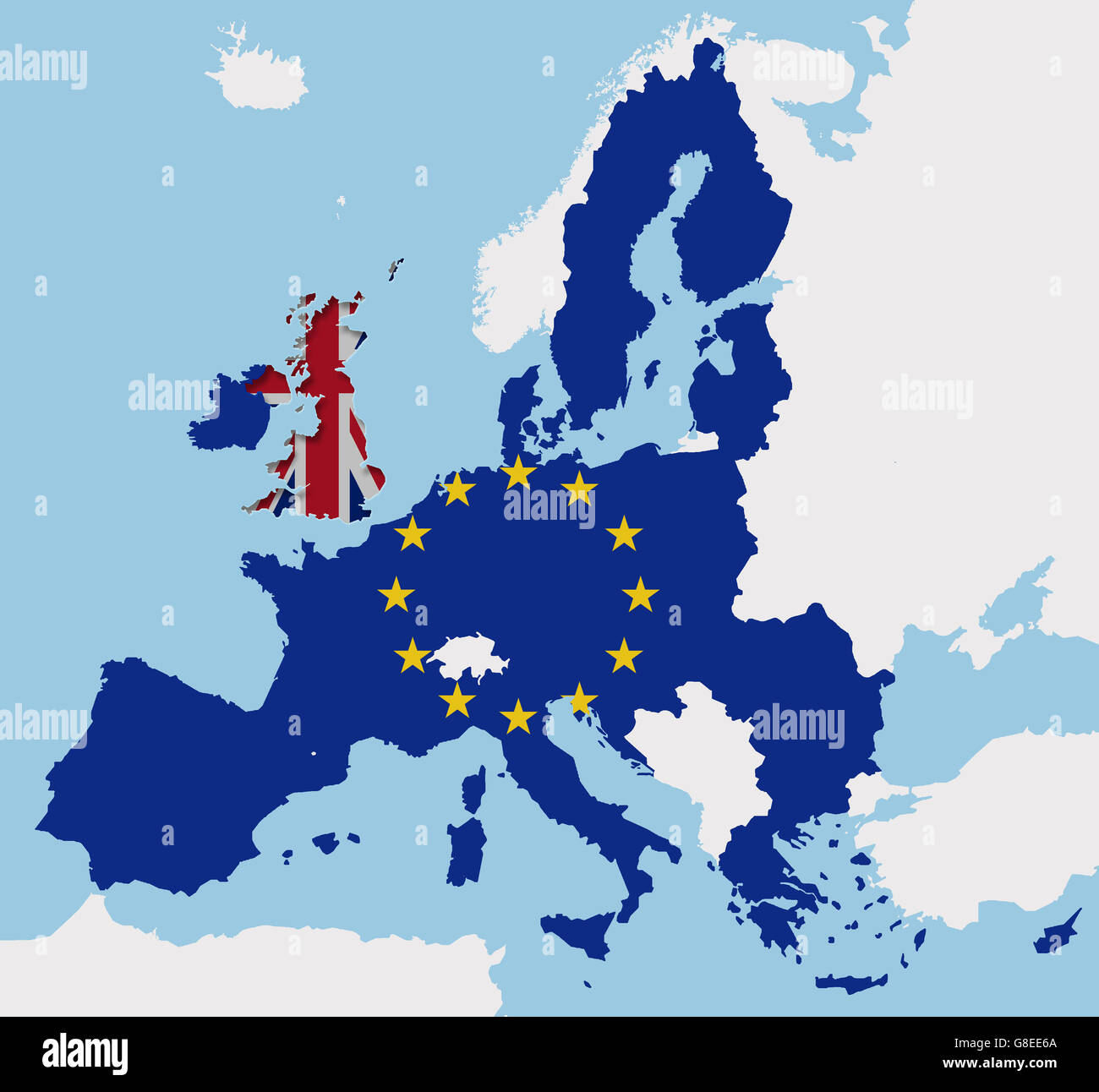 Brexit UK e UE bandiere mappa Europa tagliare fx Foto Stock