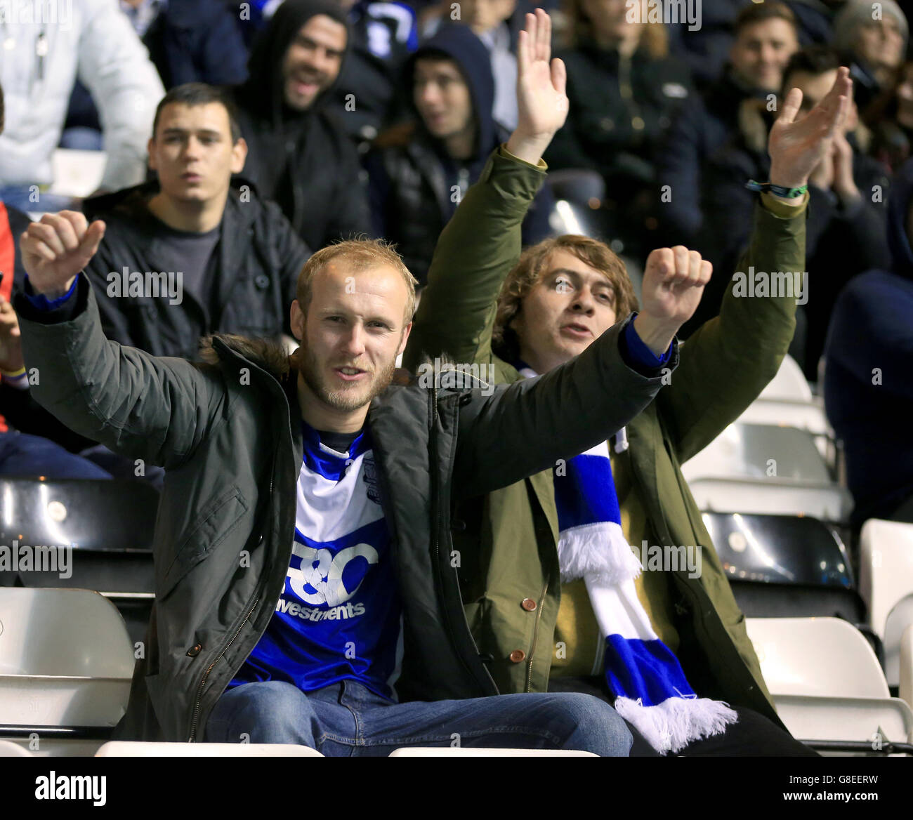 I fan di Birmingham City nel 0.0 si confrontano con Blackburn Rovers, durante la partita del campionato Sky Bet a St Andrews, Birmingham. Foto Stock