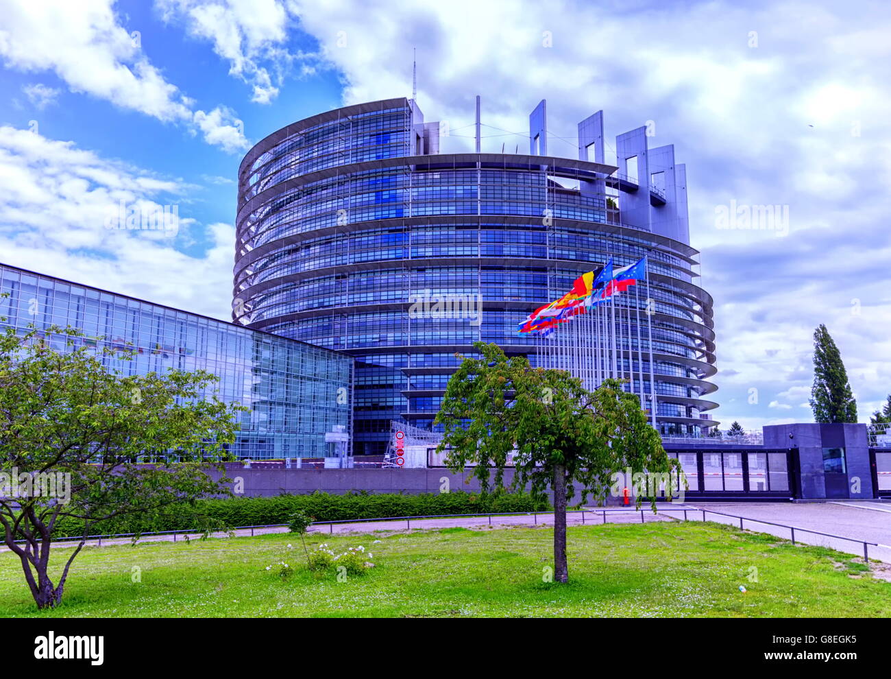 Edificio del Parlamento europeo a Strabourg per giorno, Francia Foto Stock