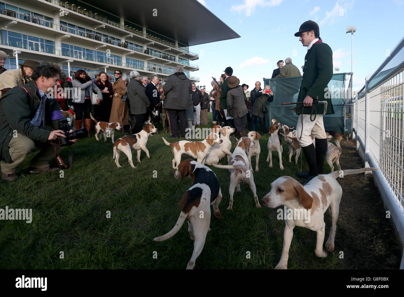 Agles sui membri??? Prato davanti al nuovo stand durante il primo giorno dell'Open presso l'ippodromo di Cheltenham, Cheltenham. Foto Stock