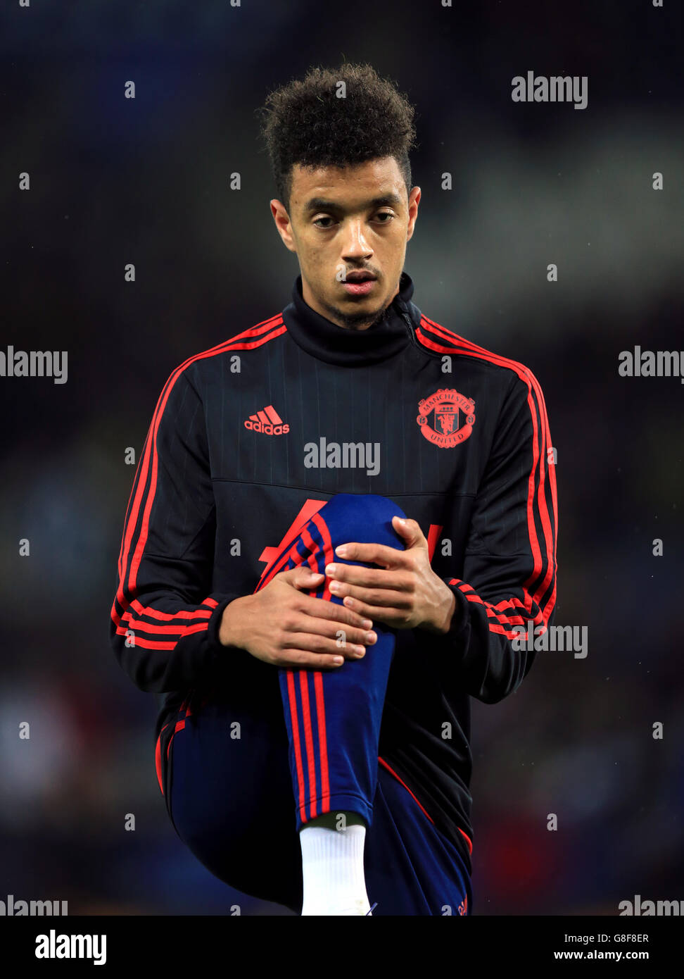 Cameron Borthwick-Jackson di Manchester United prima della partita della Barclays Premier League al King Power Stadium di Leicester. Foto Stock