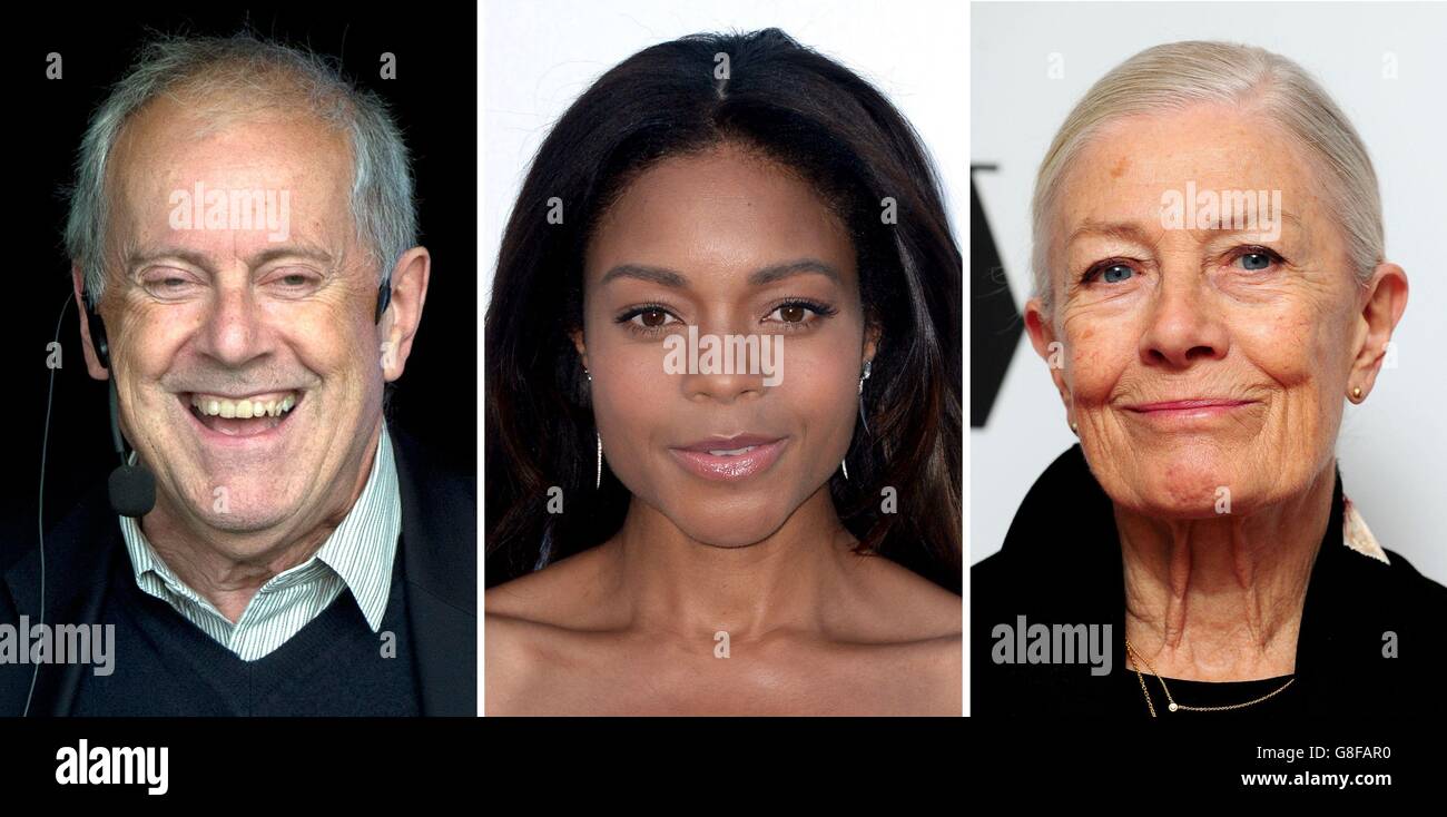 File foto di (da sinistra) Gyles Brandreth, Naomie Harris e Vanessa Redgrave. Foto Stock