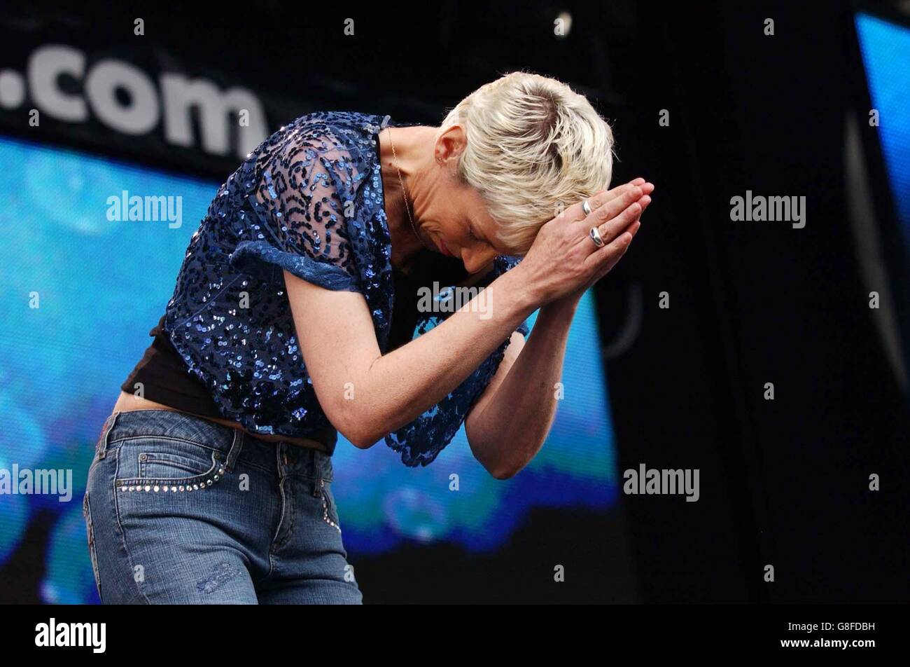 Concerto dal vivo di 8 - Hyde Park. Annie Lennox in scena. Foto Stock