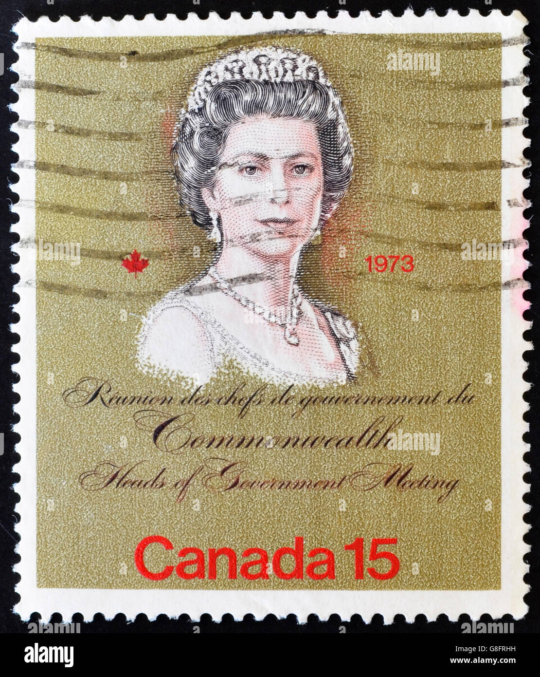 CANADA - circa 1973: timbro stampato in Canada mostra la regina Elisabetta II, circa 1973 Foto Stock