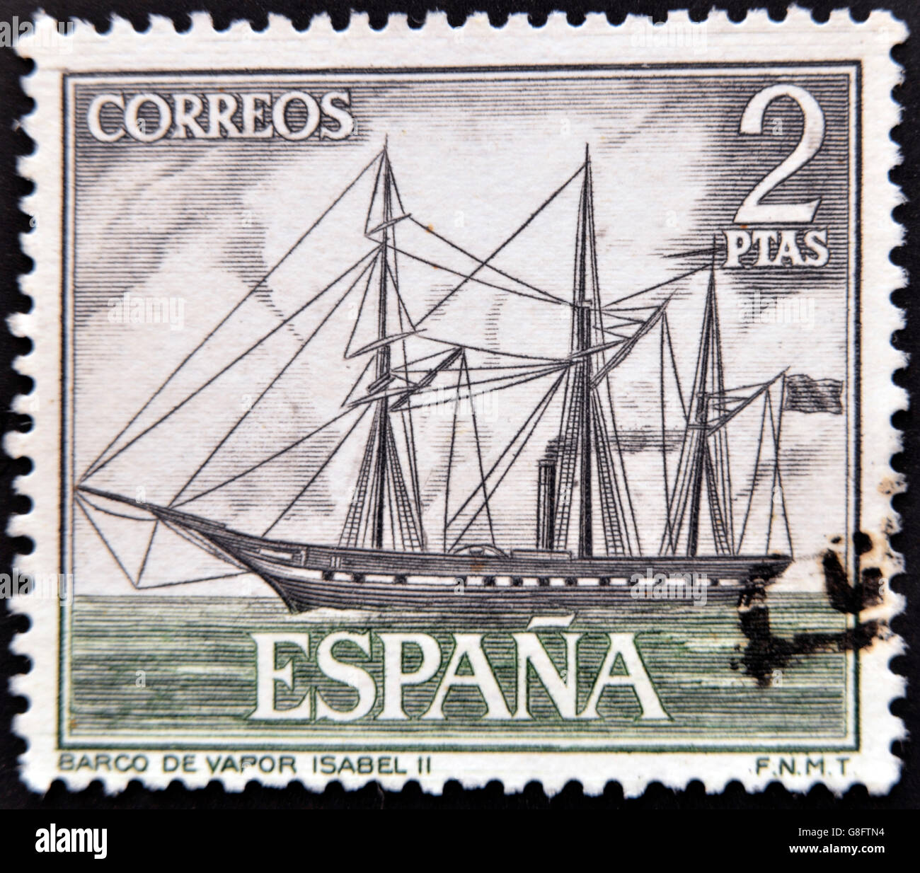 Spagna - circa 1964: un timbro stampato in Spagna mostra steamship Isabel II, circa 1964 Foto Stock