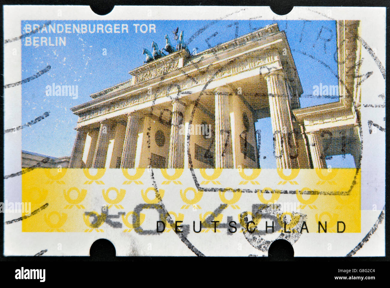 Germania - circa 2009: un timbro stampato in Germania che mostra la Porta di Brandeburgo, Berlino, circa 2009. Foto Stock