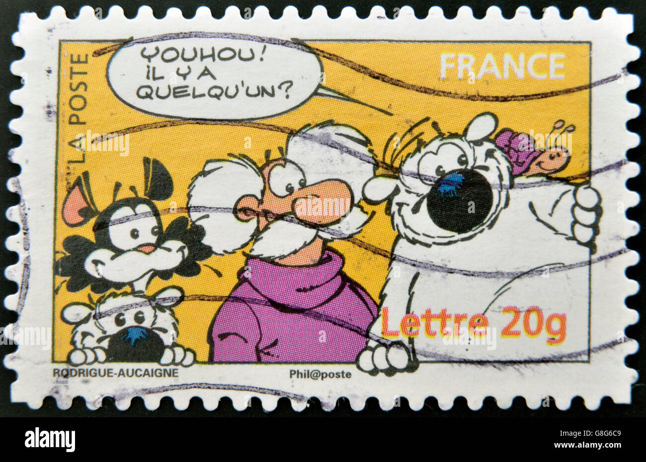 Francia - circa 2006: un timbro stampato in Francia mostra ulna, cane immaginario personaggio, circa 2006 Foto Stock
