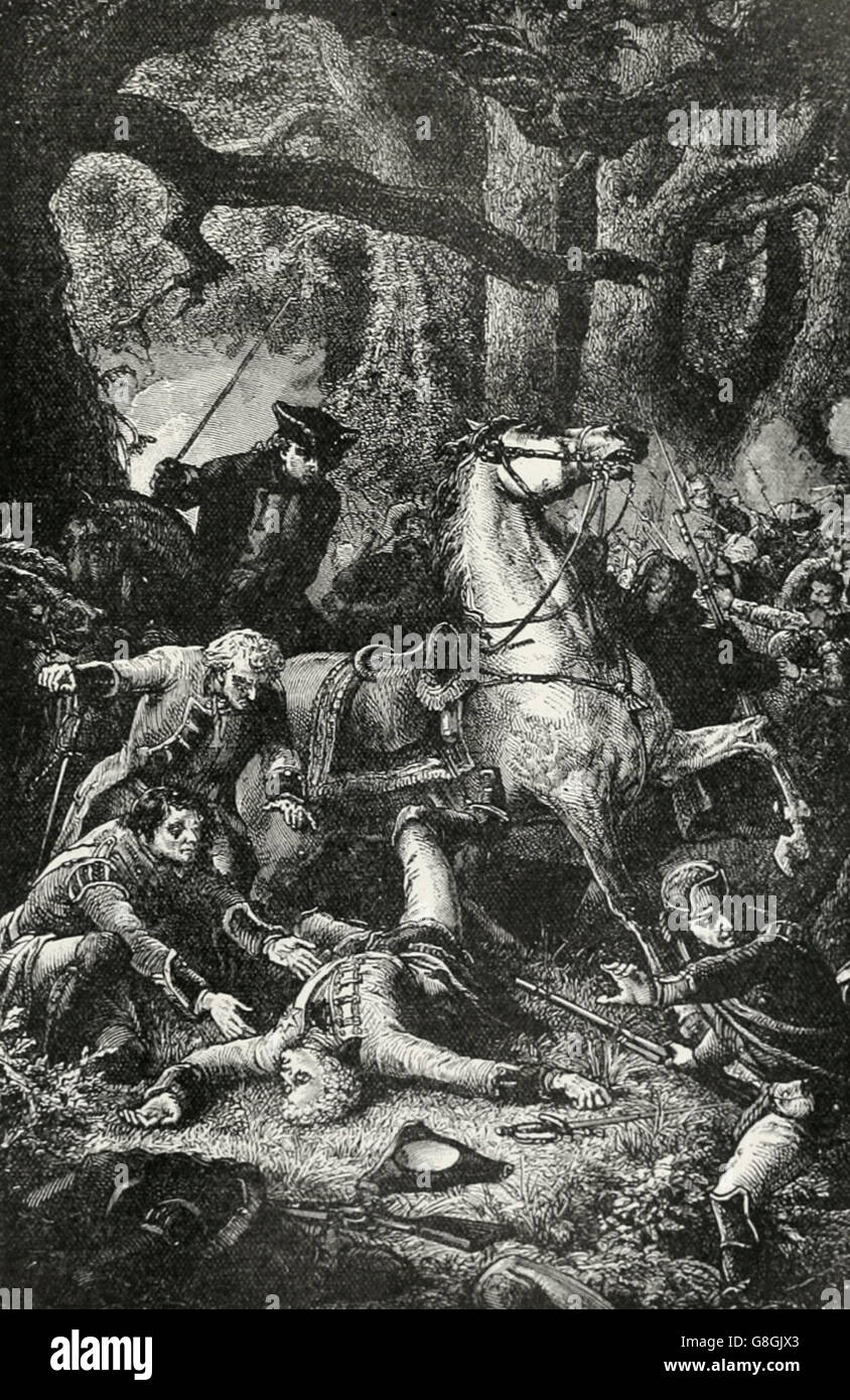 La morte del Generale Edward Braddock, 1755 Foto Stock