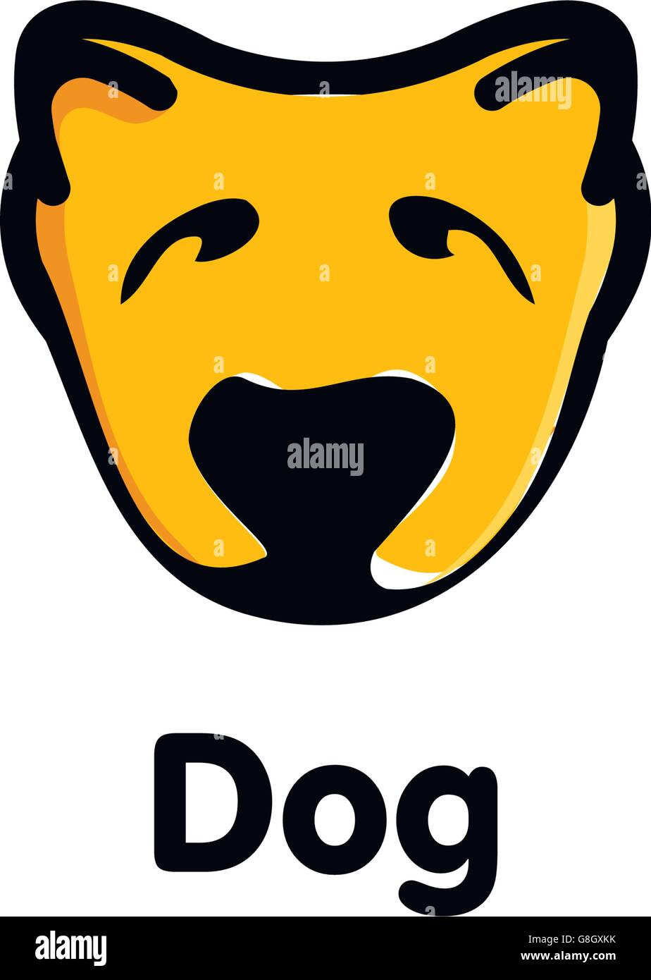 Isolato di colore arancione cane sullo sfondo bianco. Graziosi animali vettore muso logo. Personaggio dei cartoni animati logotipo di testa. Giocattolo per bambini illustrazione vettoriale. Illustrazione Vettoriale