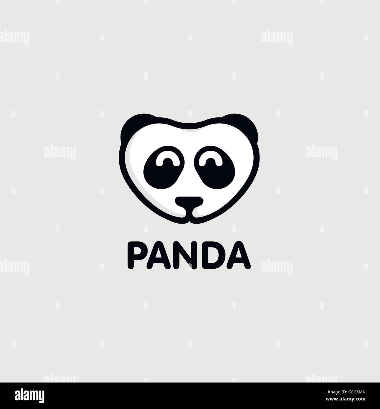 Isolate il bianco e il nero colore panda su sfondo grigio. Graziosi animali vettore muso logo. Personaggio dei cartoni animati logotipo di testa. Giocattolo per bambini illustrazione vettoriale. Illustrazione Vettoriale