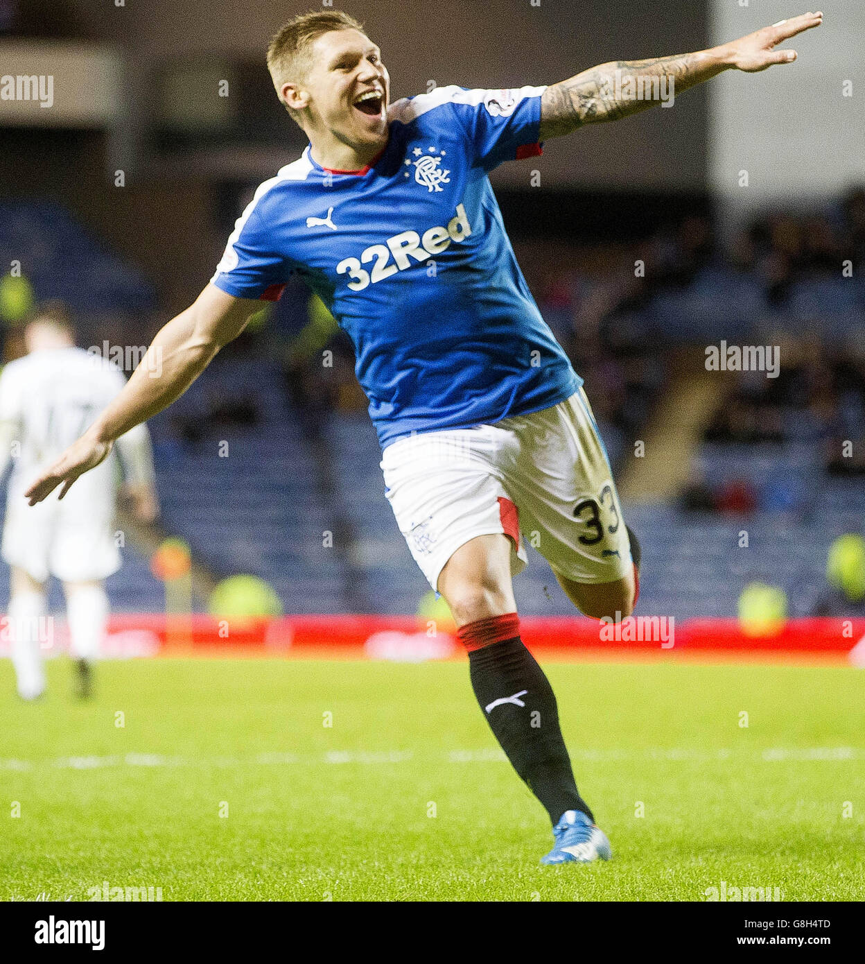 Rangers / Dumbarton - Ladbrokes Scottish Championship - Ibrox Stadium. Il Martyn Waghorn di Rangers festeggia il suo secondo gol durante la partita del Ladbrokes Scottish Championship all'Ibrox Stadium di Glasgow. Foto Stock