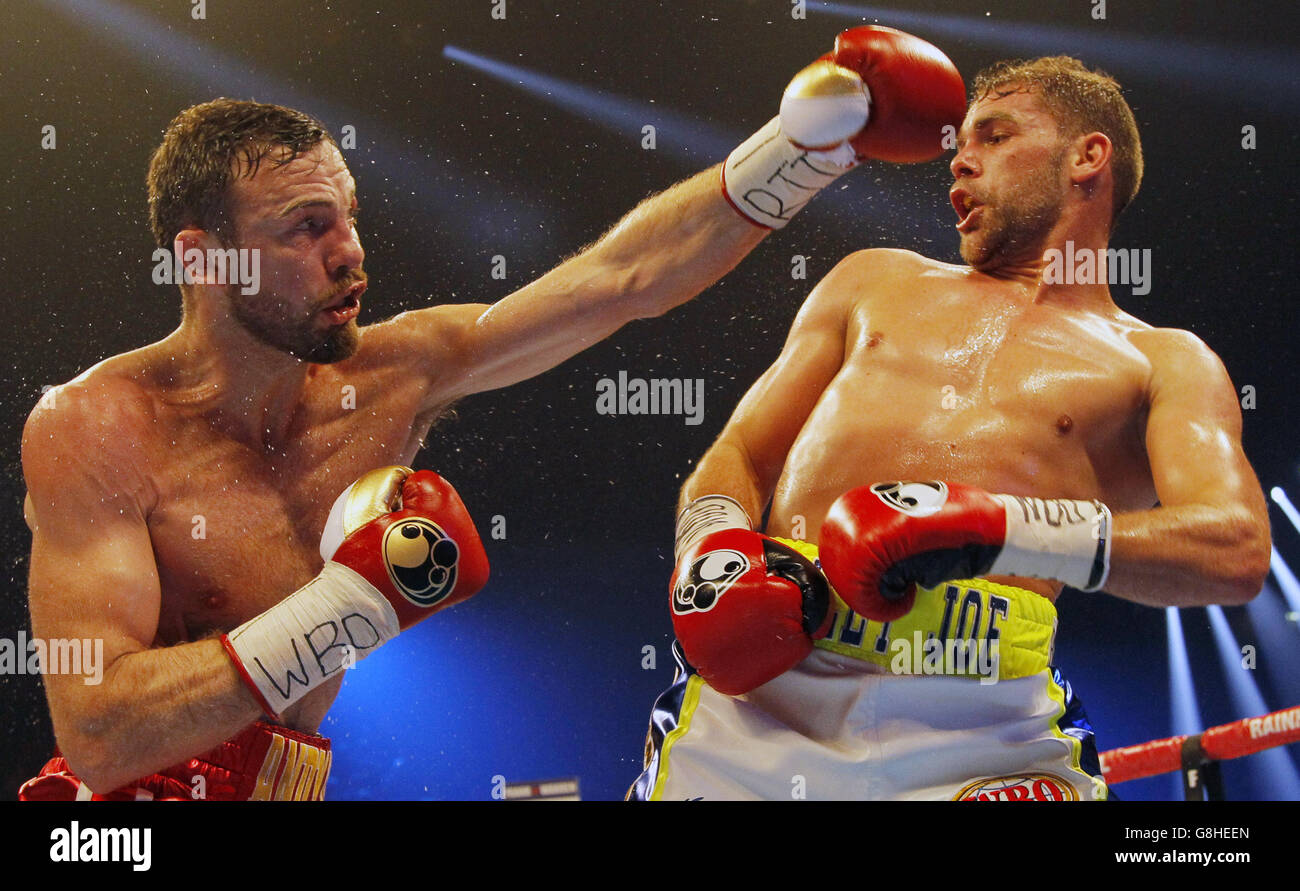 Pugilato - Manchester Arena. Billy Joe Saunders (a destra) e Andy Lee durante la partita di WBO World Middleweight alla Manchester Arena. Foto Stock