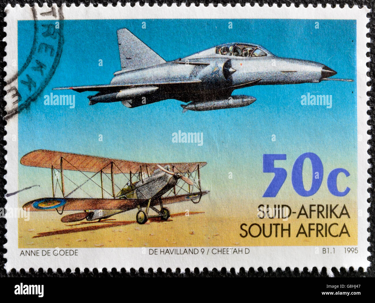 Sud Africa - circa 1995: un timbro stampato in RSA per celebrare i 75 anni della South African Air Force, circa 1995 Foto Stock