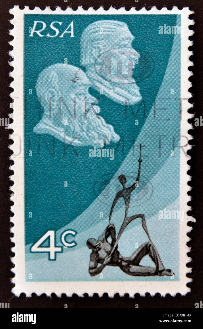 Repubblica del Sud Africa - circa 1982: un timbro stampato in RSA mostra le foto di Paulus Joubert, Paul Kruger, Memoriale per la Pace di V Foto Stock