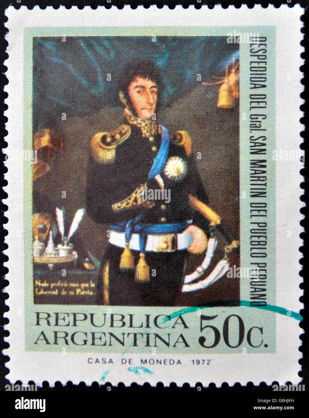 ARGENTINA - CIRCA 1972: un timbro stampato in Argentina mostra generale Jose de San Martin, circa 1972 Foto Stock