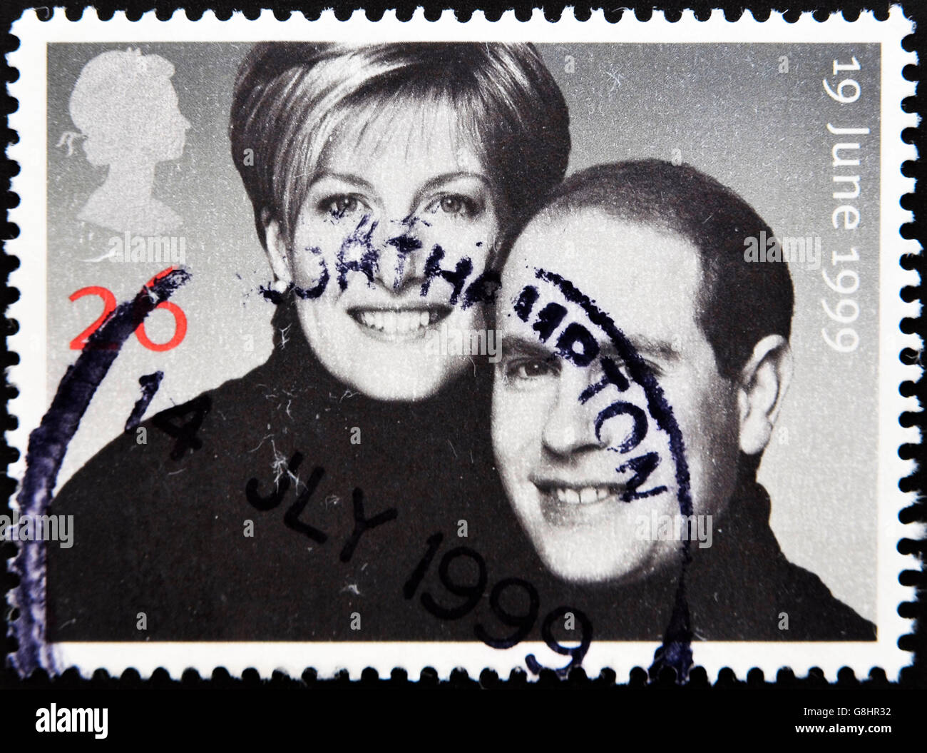 Regno Unito - circa 1999: un timbro stampato in Gran Bretagna mostra il Conte di Wessex, Prince Edward e Sophie Rhys Jones, cir Foto Stock