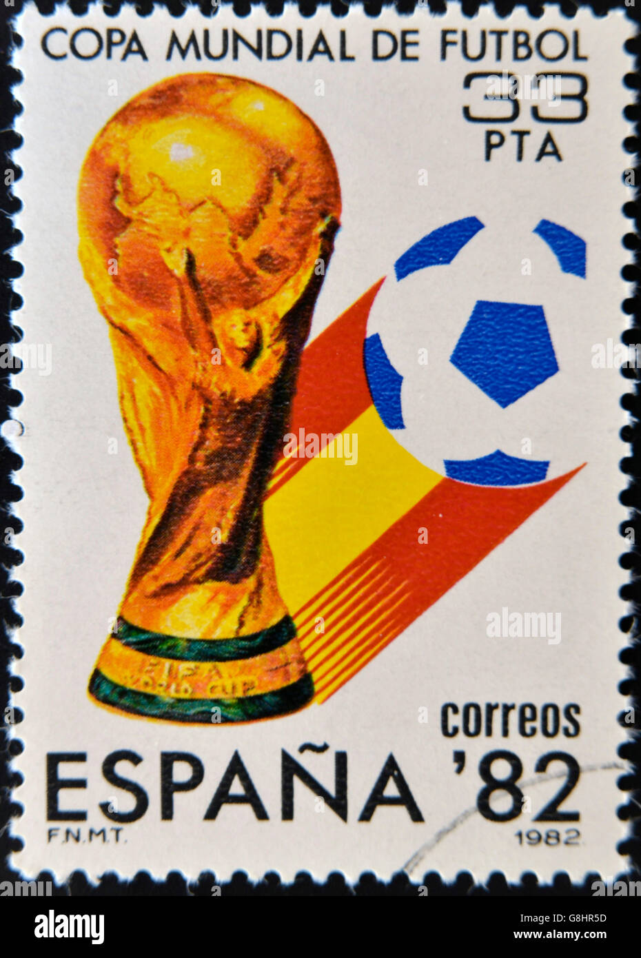 Spagna - circa 1982: timbro stampato in Spagna dedicato alla Coppa del Mondo di Calcio in Spagna 1982, circa 1982 Foto Stock