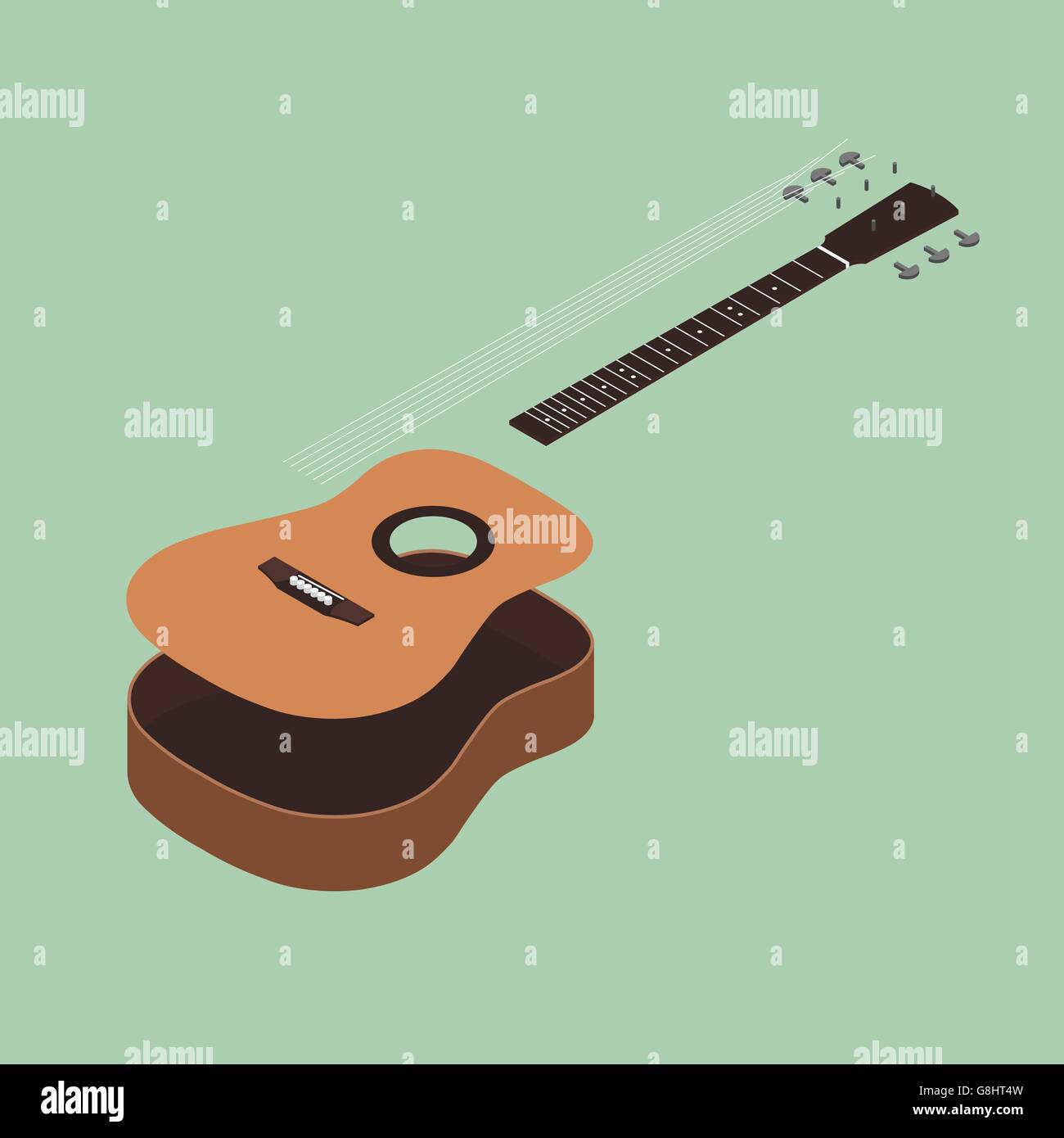 Chitarra acustica isometrica design piatto illustrazione vettoriale Illustrazione Vettoriale
