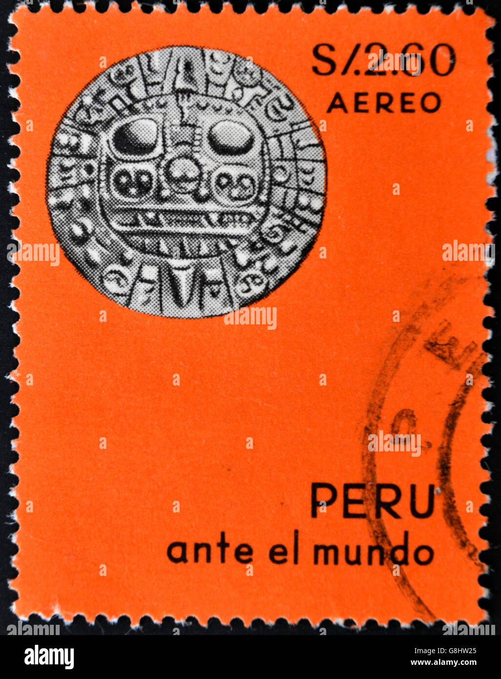 Perù - circa 1970: un timbro stampato in Perù mostra Maya calendario solare, circa 1970 Foto Stock