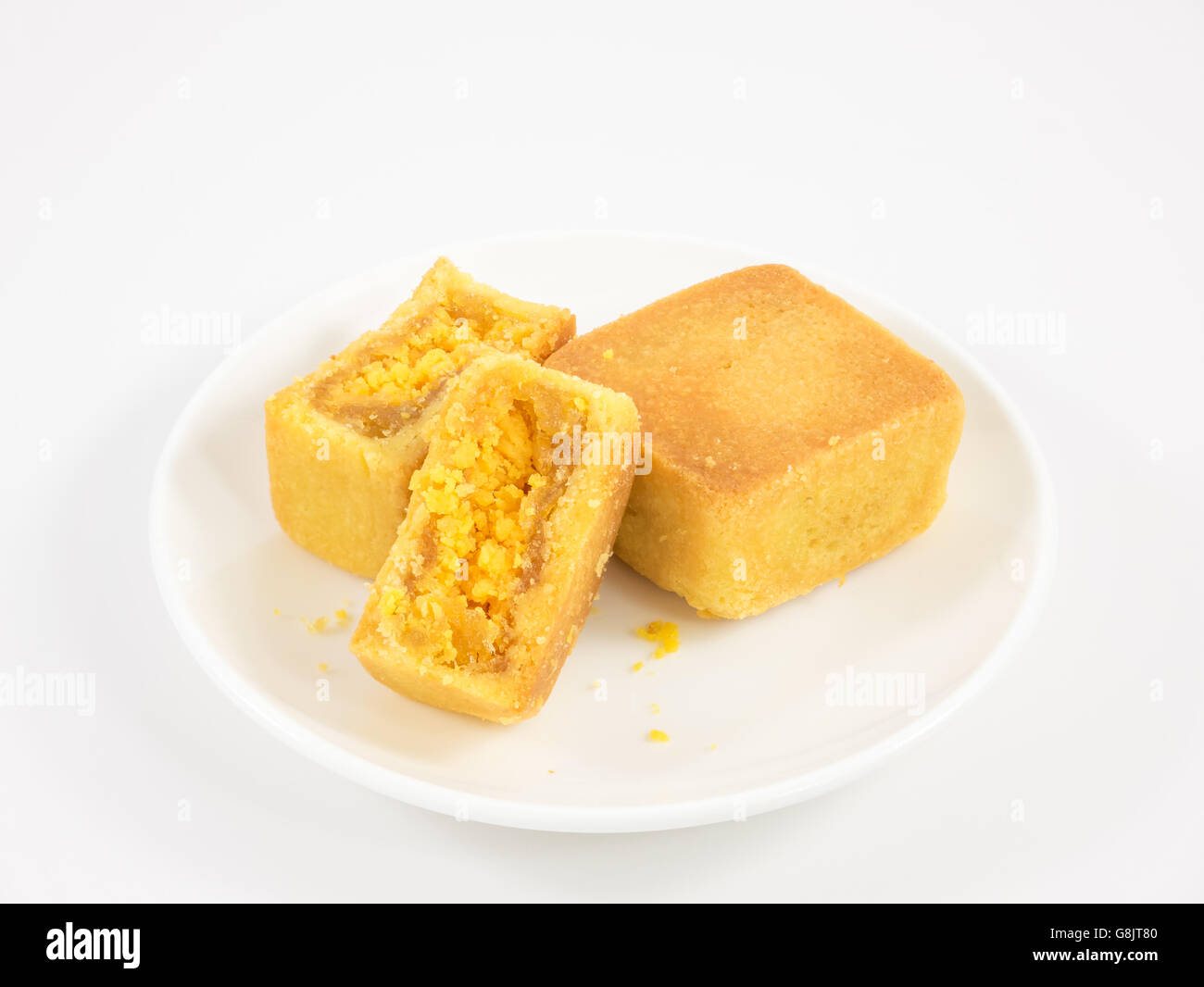 Il gustoso Taiwanese ananas torta di pasticceria sul piccolo piatto bianco. Foto Stock