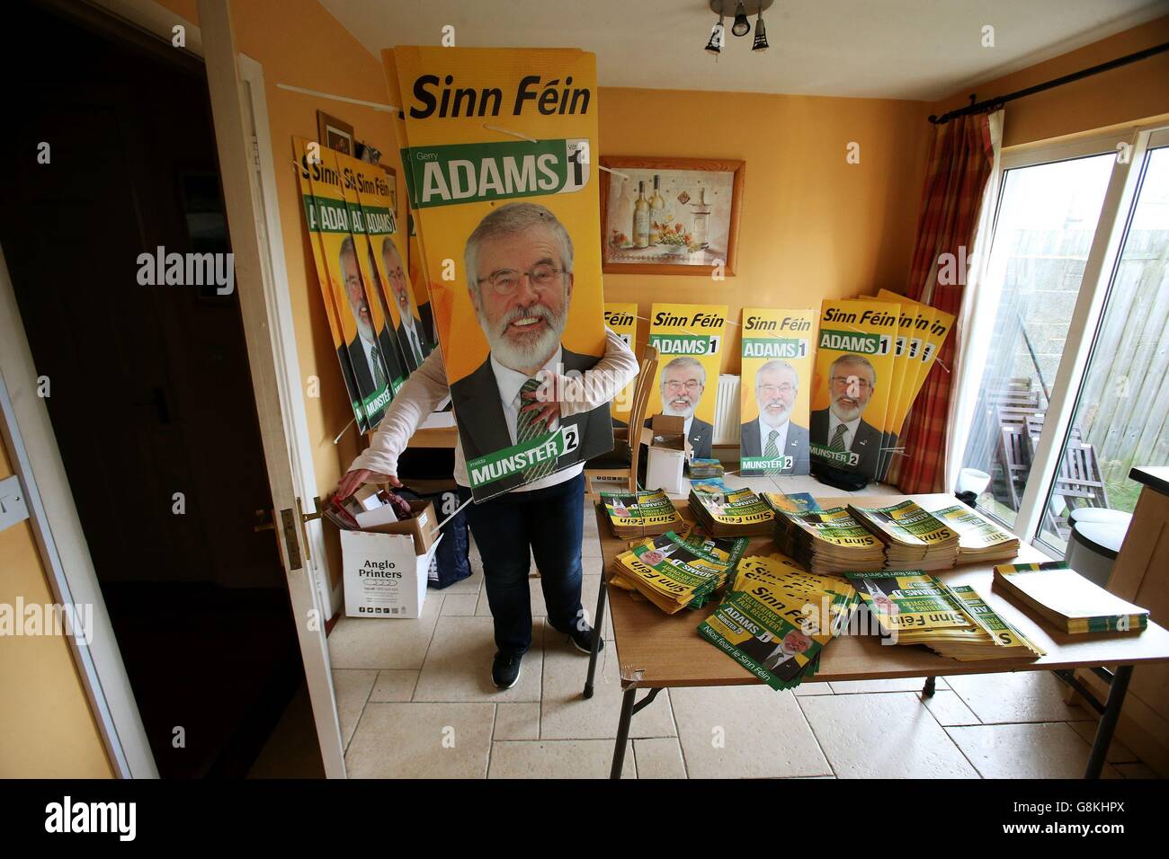 Sinn Fein PRO per Louth Fiona Johnston si prepara per le prossime elezioni a casa sua a Dundalk, Co. Louth, come Enda Kenny ha annunciato su Twitter che una elezione generale si terrà il 26 febbraio. Foto Stock