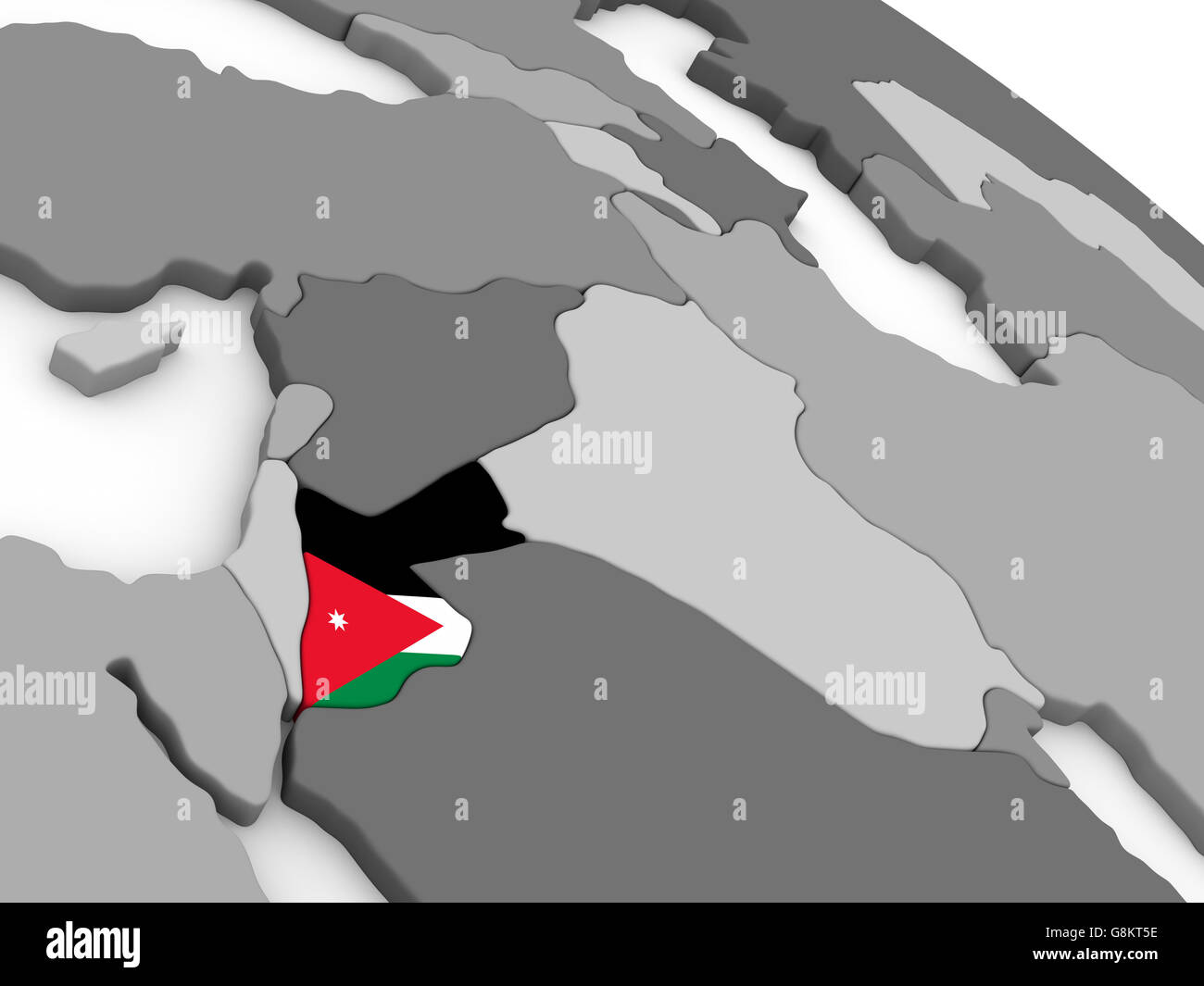 Mappa di Giordania con embedded bandiera nazionale. 3D illustrazione Foto Stock