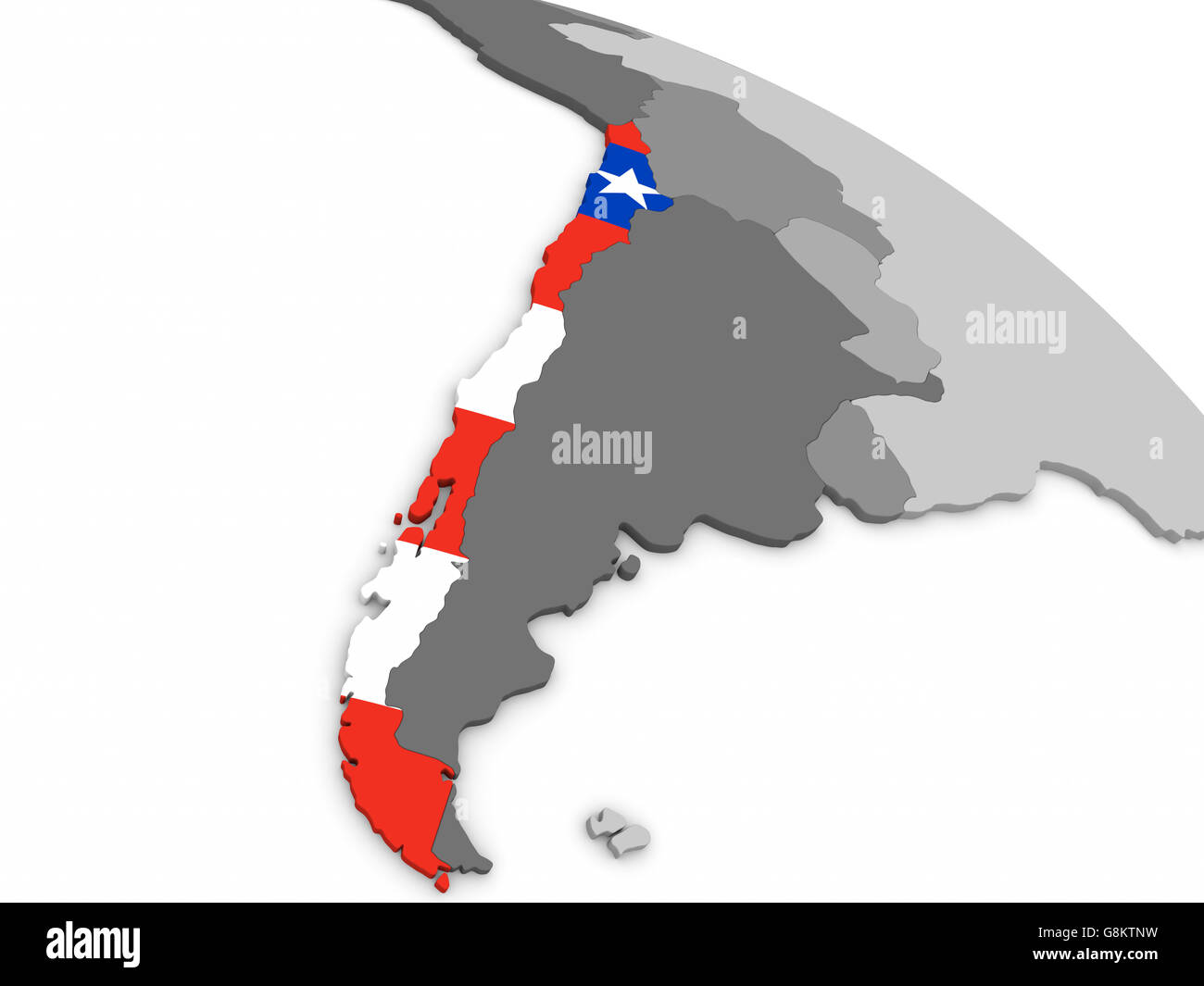 Mappa di Cile con embedded bandiera nazionale. 3D illustrazione Foto Stock