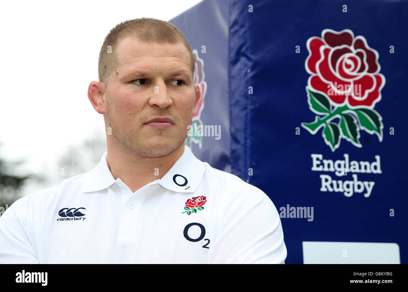 Conferenza stampa Inghilterra - Pennyhill Park. Capitano del New England Dylan Hartley durante una conferenza stampa al Pennyhill Park di Bagshot. Foto Stock