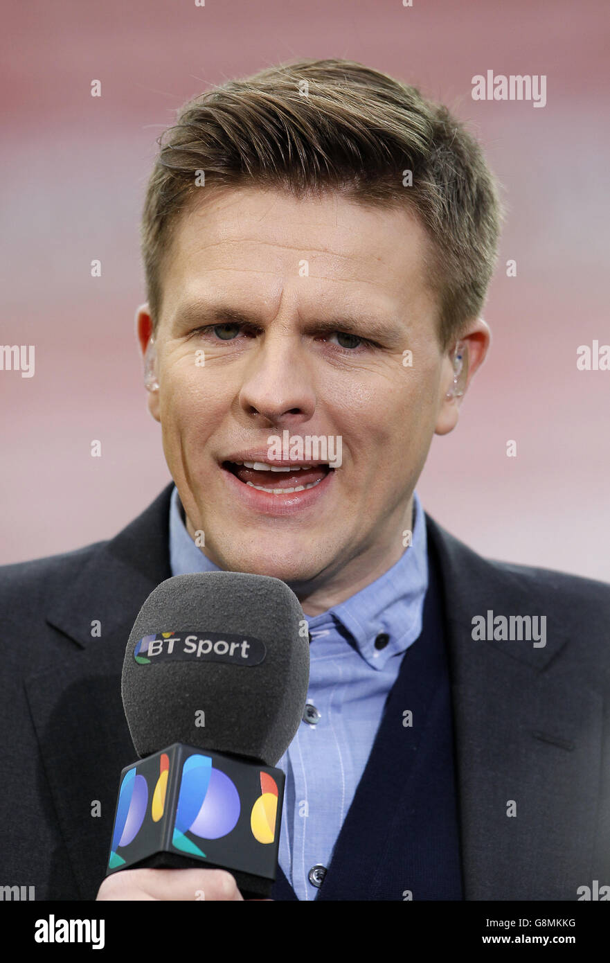 Sunderland / Manchester United - Barclays Premier League - Stadio di luce. BT Sport presentatore Jake Humphrey Foto Stock