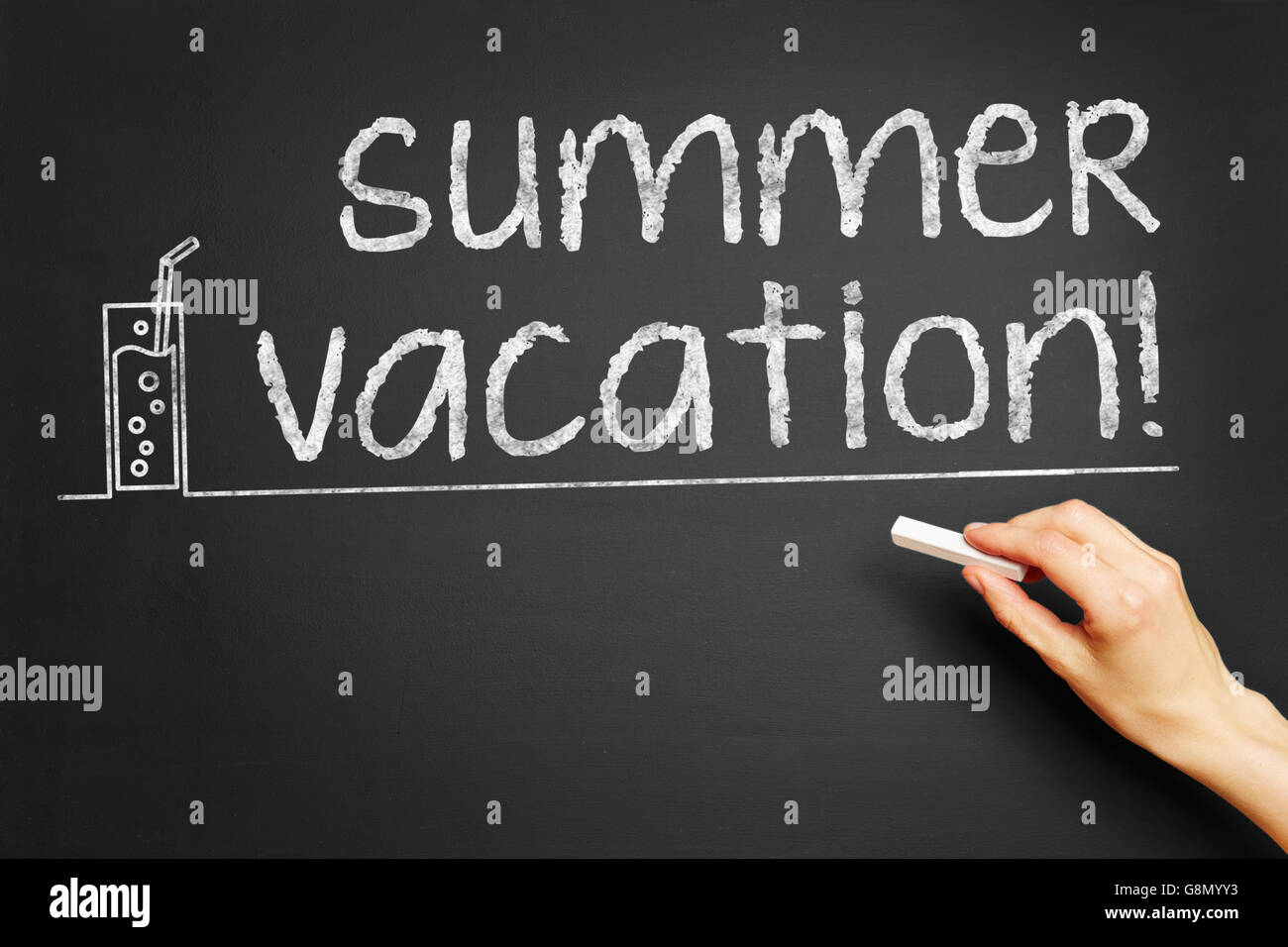 Scrive a mano 'Summer vacanza!!! Sulla lavagna Foto Stock