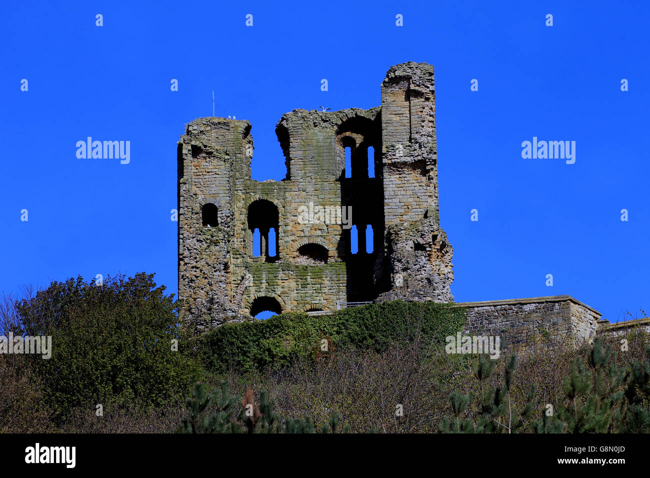 Castello di Scarborough rovine, North Yorkshire, Inghilterra. Foto Stock
