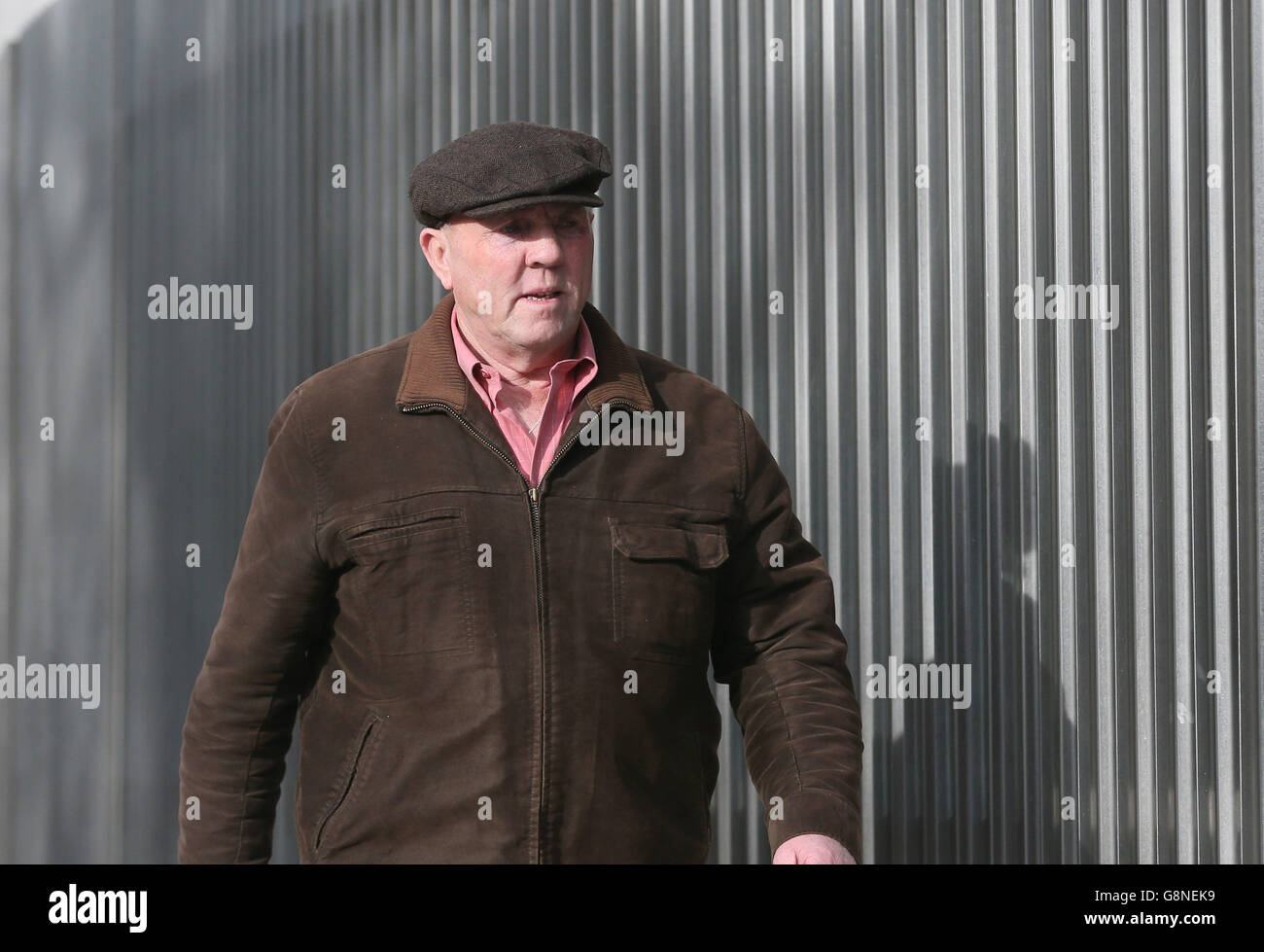 Il presunto ex capo dell'IRA Thomas 'Slab' Murphy arriva al Tribunale penale speciale di Dublino, dove sarà condannato oggi per evasione fiscale. Foto Stock