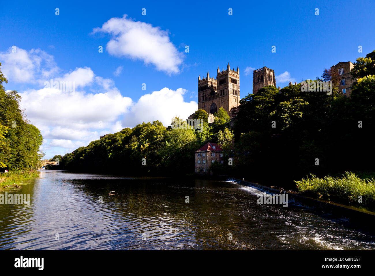 La Chiesa Cattedrale di Cristo, la Beata Maria Vergine e St Cuthbert di Durham sopra il fiume usura, Durham Inghilterra Foto Stock