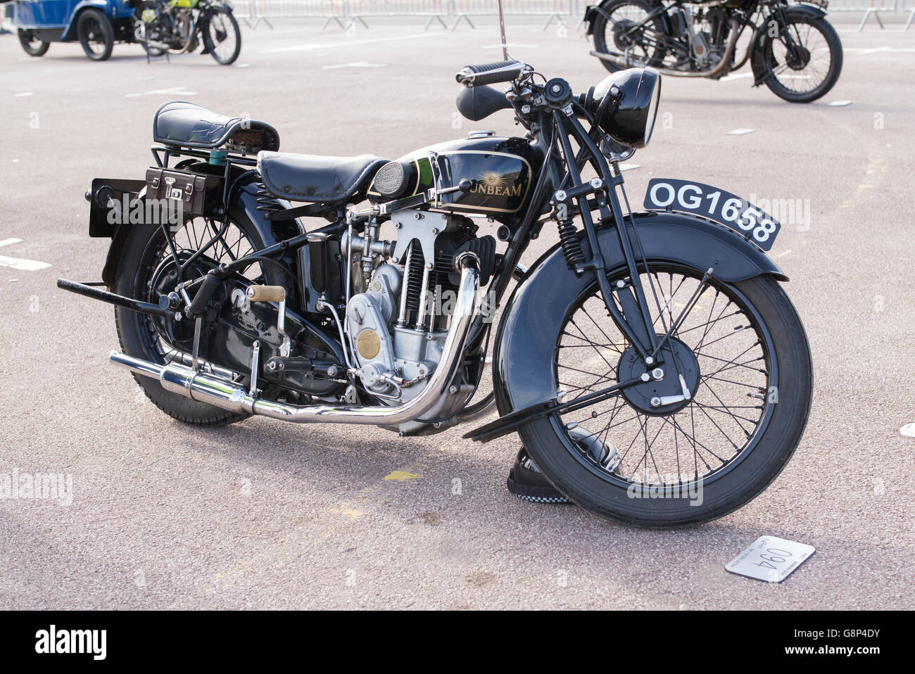 Vintage Sunbeam motociclo a Banbury VMCC Esegui. Banbury, Oxfordshire, Inghilterra. Foto Stock