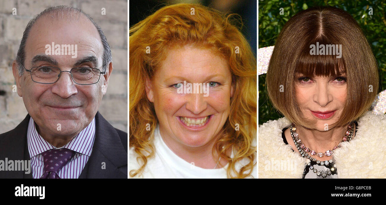 Foto di (da sinistra) David Suchet, Charlie Dimmock e Anna Wintour. Foto Stock