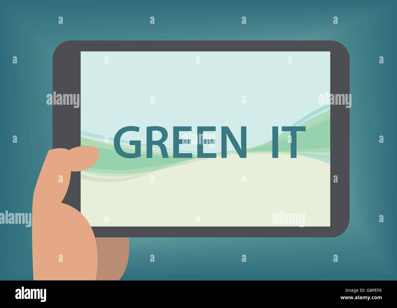 Green IT concetto con mano azienda smart phone Illustrazione Vettoriale