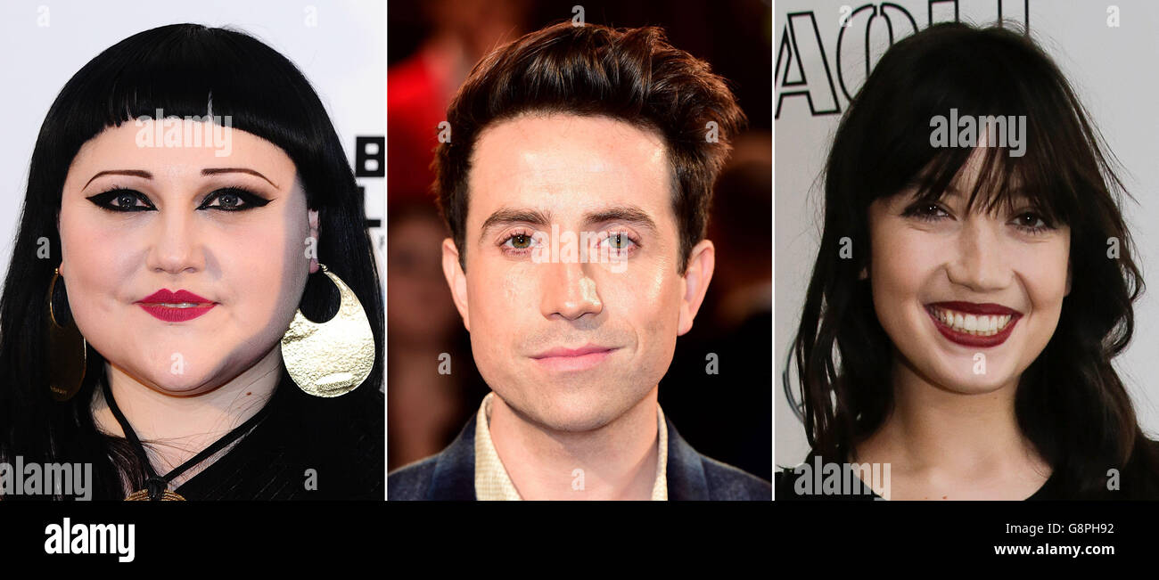 File foto di (da sinistra) Beth Ditto, Nick Grimshaw e Daisy Lowe. Foto Stock