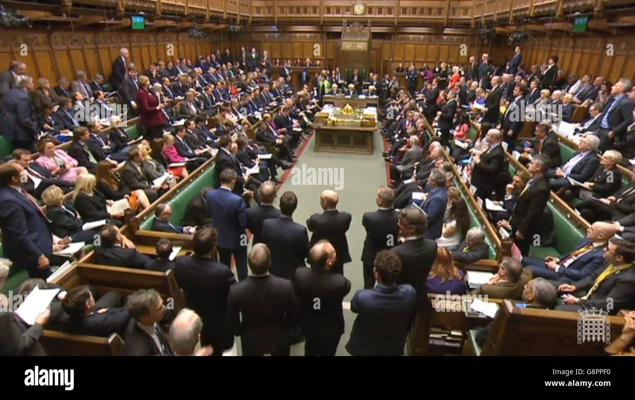 Una visione generale della Camera durante le interrogazioni del primo Ministro alla Camera dei Comuni di Londra. Foto Stock