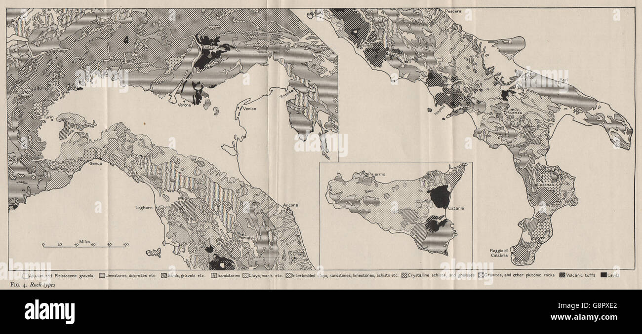 Italia: tipi di roccia. WW2 ROYAL NAVY MAPPA DI INTELLIGENCE, 1944 Foto Stock