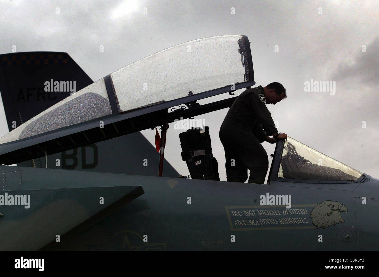 LTC Moses Bouley arriva in un F-15, presso la base della Royal Air Force Leuchars vicino a St Andrews, Scozia, per il RAF Leuchars Air Show 2005 venerdì 9 settembre 2005 che inizia domani. PREMERE ASSOCIAZIONE foto. Il credito fotografico dovrebbe essere: David Cheskin/PA Foto Stock