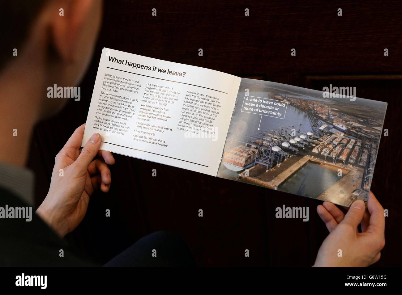 Il volantino del governo britannico sul referendum UE che intende inviare a tutte le famiglie del Regno Unito. Foto Stock