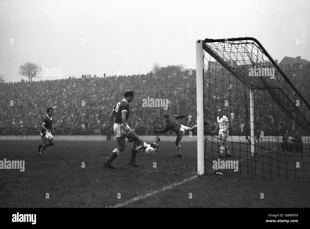 Charlton all'interno di destra Edwards ha un gol aperto davanti a lui e non fa errori - per la dispuzione del guardiano di Middlesbrough Appleby nella seconda divisione match alla valle. Foto Stock