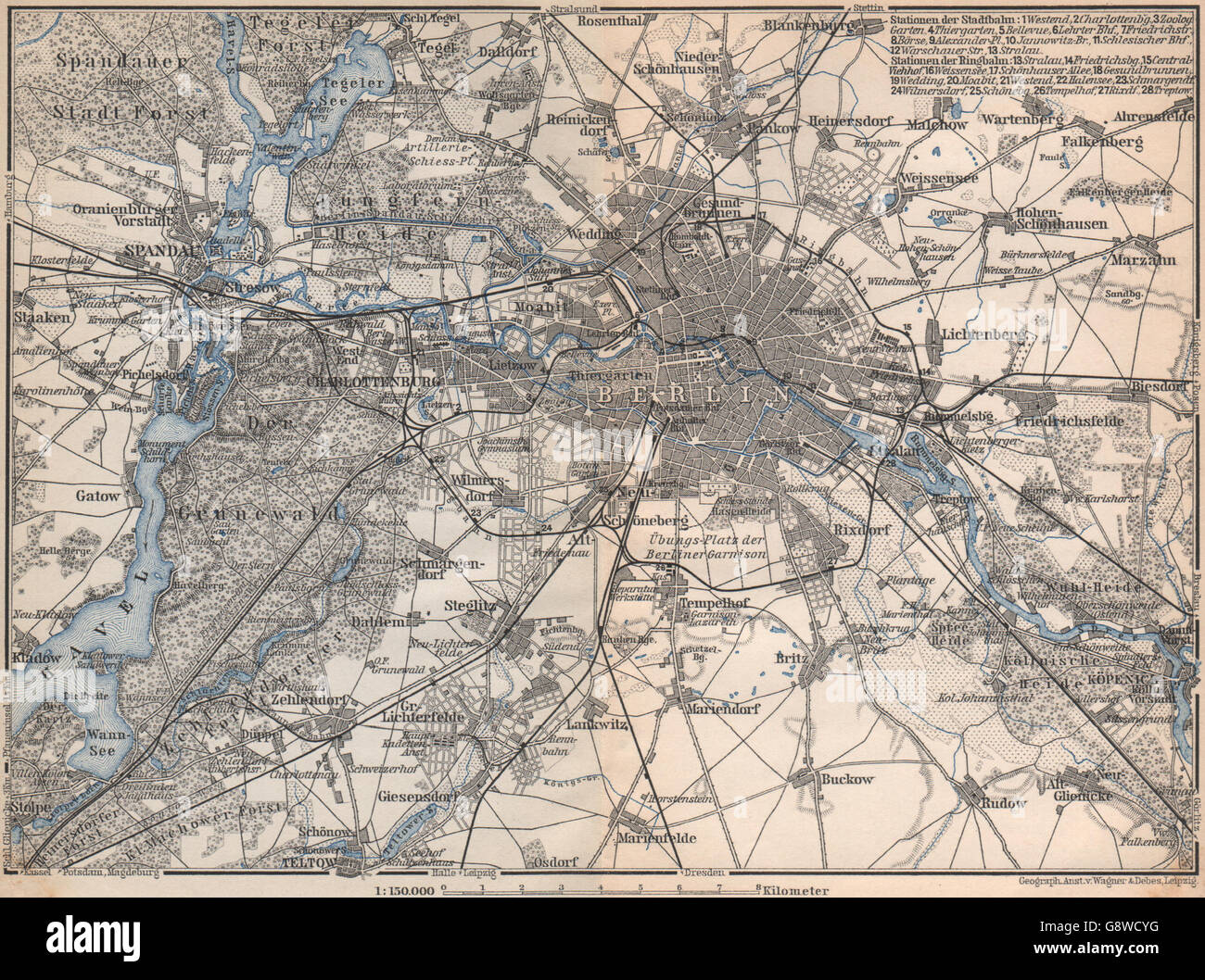 BERLIN & dintorni umgebung. Spandau Rixdorf Lichtenberg Zehlendorf, 1886 Mappa Foto Stock