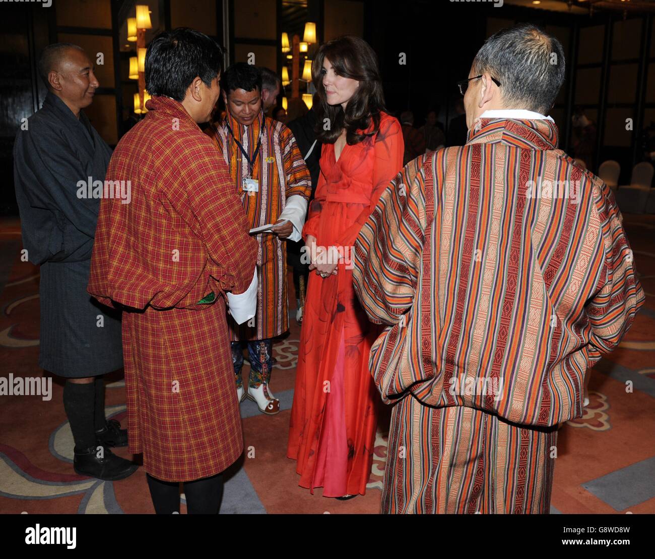 La Duchessa di Cambridge partecipa a un ricevimento che celebra l'amicizia e la cooperazione tra Regno Unito e Bhutanesi, al Taj Tashi Hotel di Thimphu, Bhutan, durante il sesto giorno del tour reale in India e Bhutan. Foto Stock