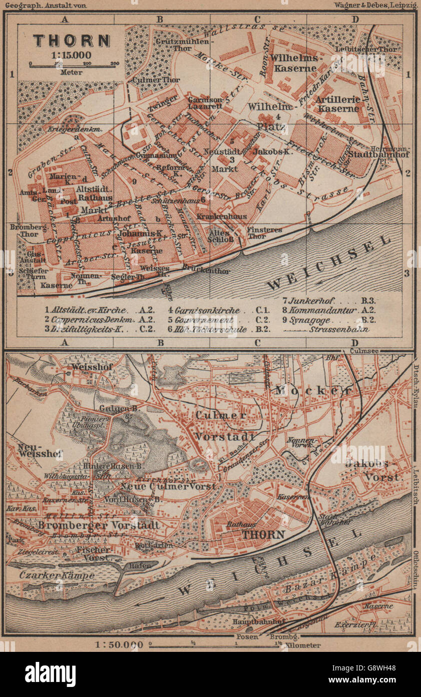 TORUŃ pianta della città. Torun Bydgoskie Chełmińskie Jakubskie Przedmieście, 1900 Mappa Foto Stock